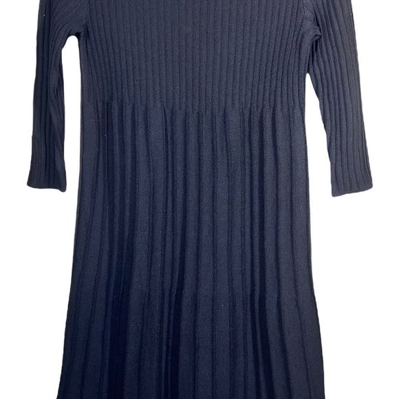 EILEEN Fisher Petite Womens Sz PP Black Pleated Pintuck Wool Dress - Picture 2 of 7